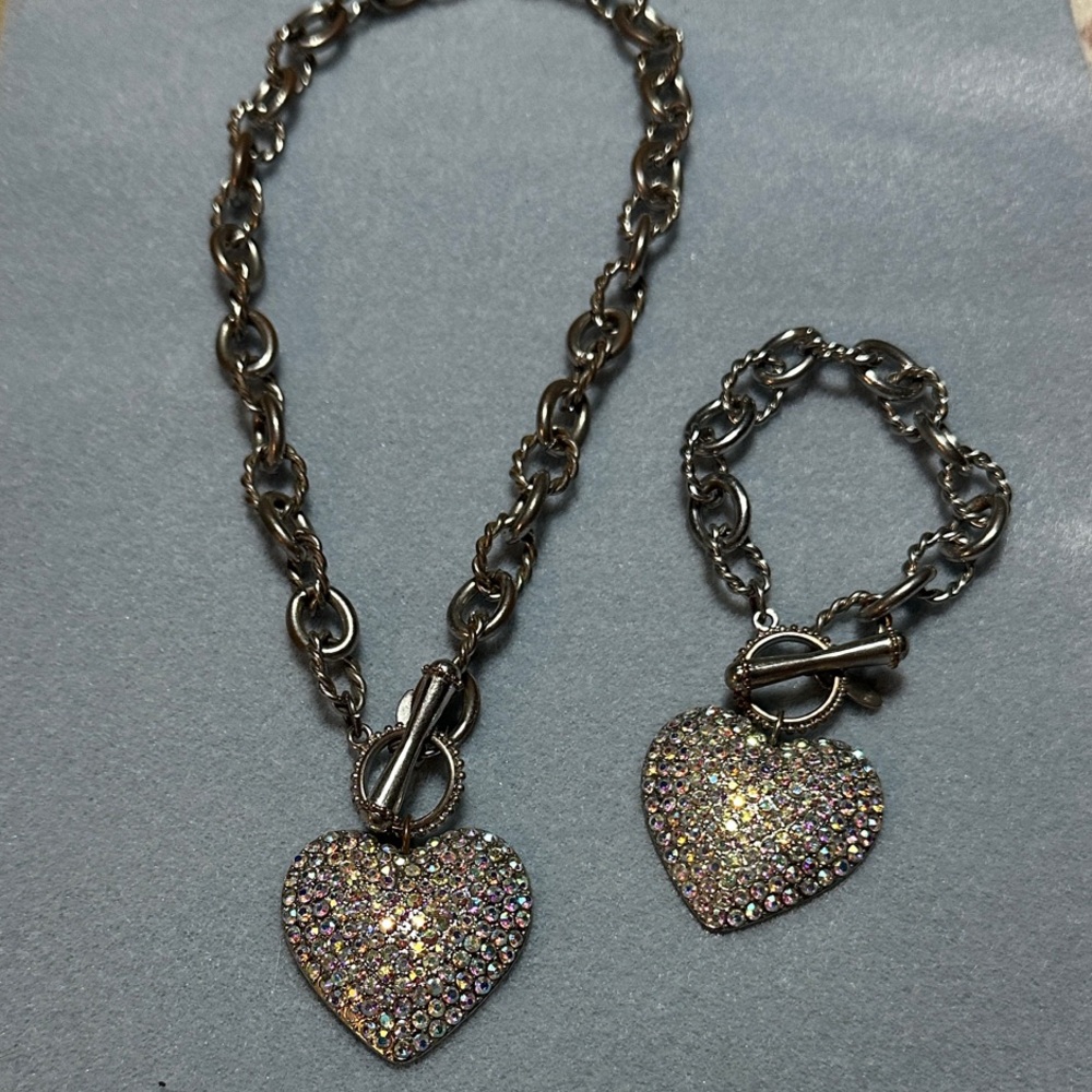 Beautiful Traci-Lynn Heart Chain Necklace with Matching Bracelet